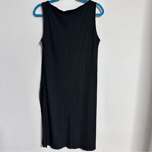Eileen Fisher Ribbed Knit Tunic Top Black Knee Length Sleeveless Ballet Neck S/P